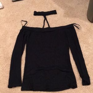 off the shoulder shirt with choker